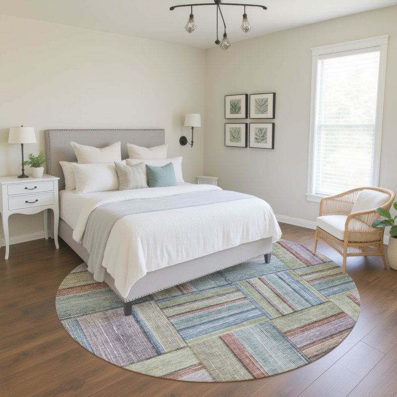 Premium Machine Washable Mayfield AMF2285 Geometric Rug, Aloe, 8' Round