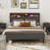 Modern Upholstered Solid Wood Bed Frame with Bookcase Headboard
