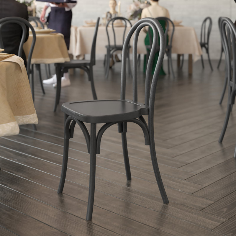 Statice Indoor And Outdoor Commercial Grade Wood Look Resin Thonet Style Chair, Black