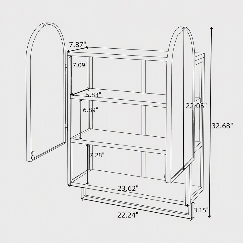 Armoire à pharmacie blanche à double miroir arqué de 60 cm (23,62 po), armoire murale métallique à 2 portes avec étagères et porte-serviettes