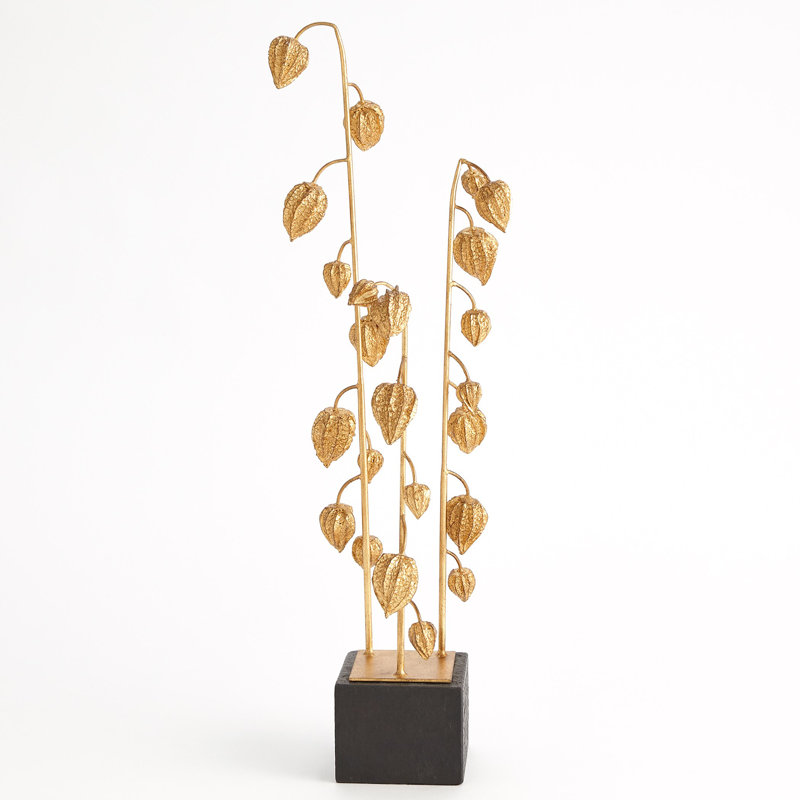 Artisan Gold Leaf Japanese Lanterns on Black Marble Base
