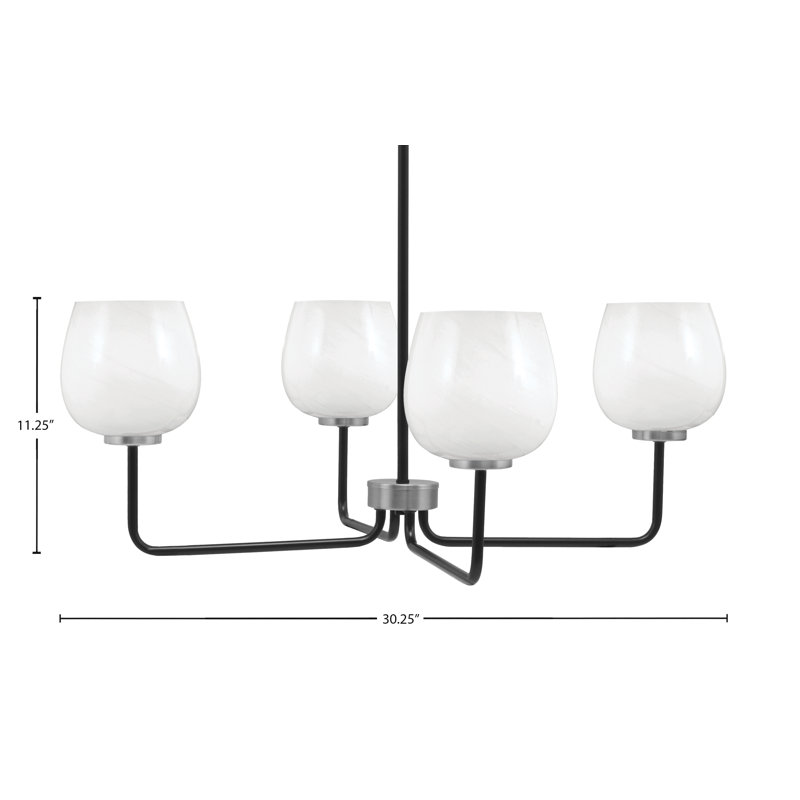 Lustre 4 lumières Amarmula, noir mat et finition graphite, verre marbré blanc 6 po, Noir / nickel, Blanc