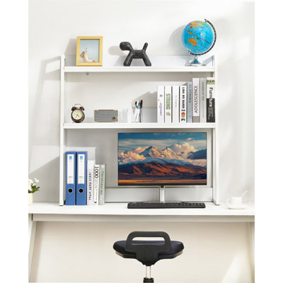 Étagère de bureau à 2 niveaux, rangement de bureau, 95 x 32 x 90 cm, tablette de rangement avec pattes antidérapantes, blanc, pour la maison et les chambres d'étudiants