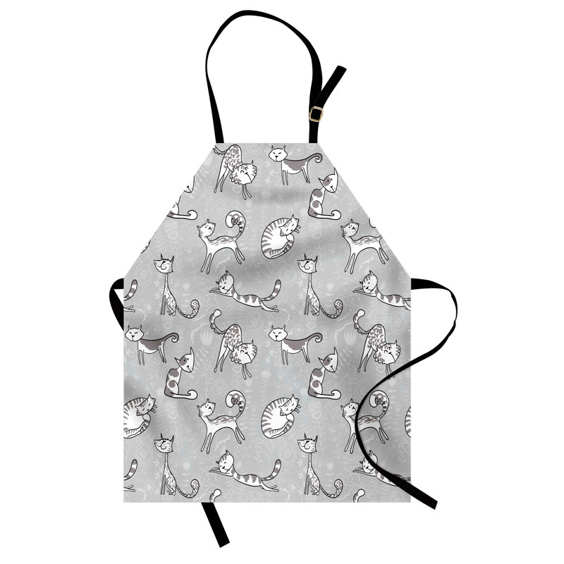 Tablier de fleurs East Urban Home unisexe, dessin de chat chaton, taille adulte, blanc