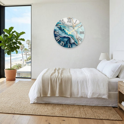 Horloge murale abstraite abstraite bleue et blanche