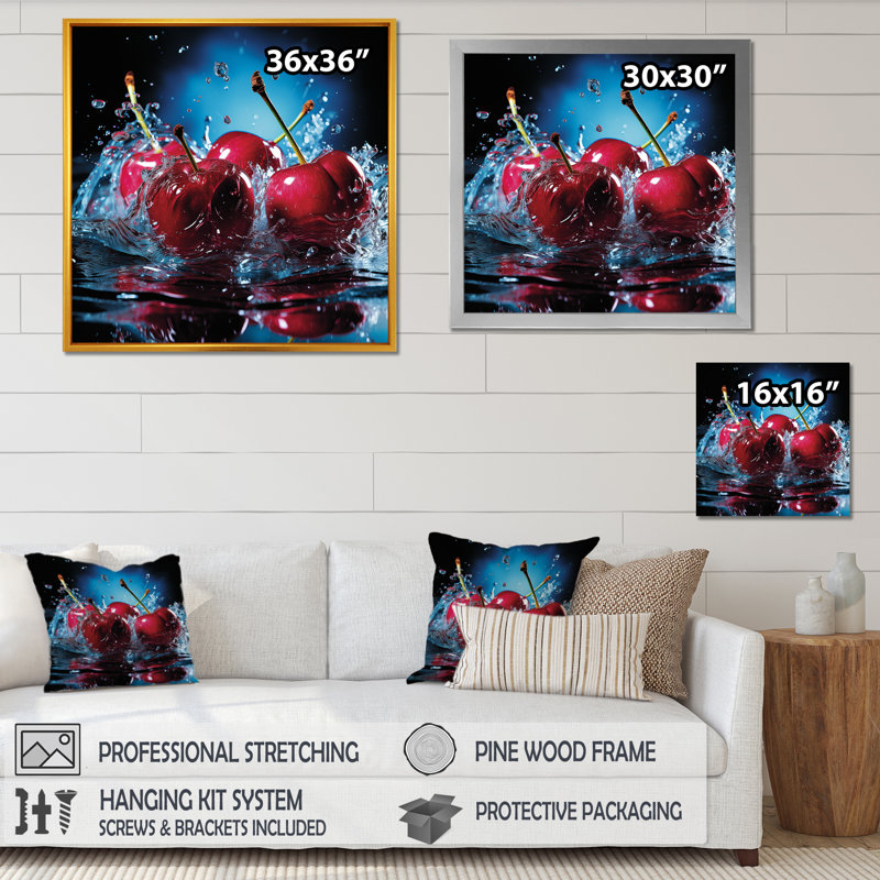 Cherry Eclipse 2 - Art mural cerise, H 36 po x l 36 po x P 1,5 po, Cadre flottant brun