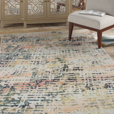 Felty Abstract Beige/Navy Area Rug