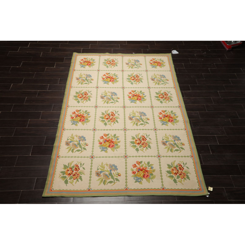 Tapis traditionnel ivoire en laine tissé à la main 6 x 9