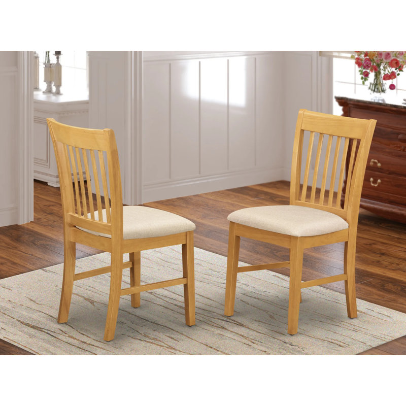 Norfolk Kitchen Dining Chairs - Linen Fabric Wood Chairs, Set of 2, Oak, Off White, Oak