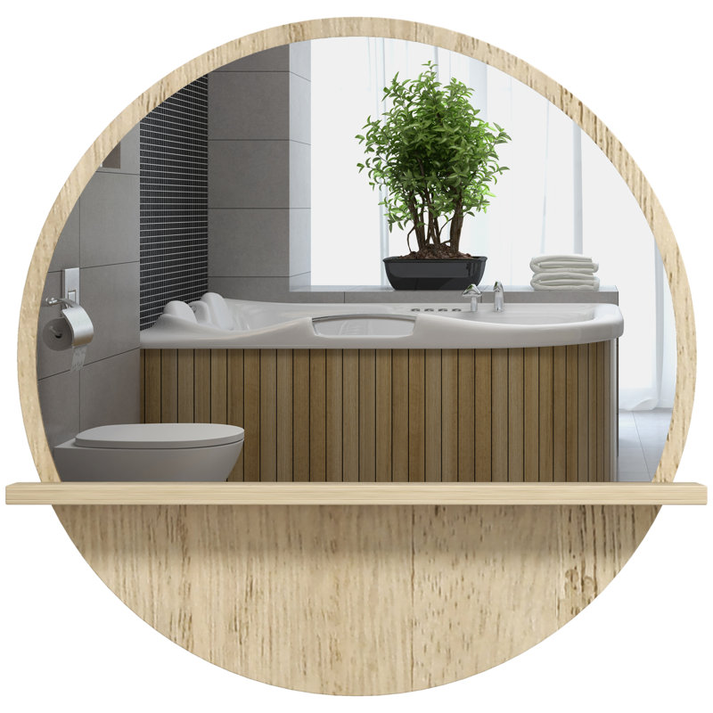 kleankin 45cm Wall Mounted Bathroom Mirror with Shelf, Light Yellow Wood