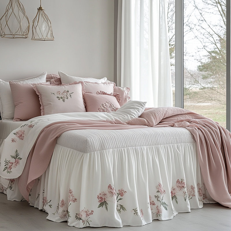 Fresh Rose Print Bed Skirt