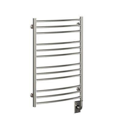 19.5"x31" Laveno Electric Hardwired Curved Rail Towel Warmer - Polished Nickel, Wall Mounted, Includes Programmable Smart Switch, Lifetime Warranty
