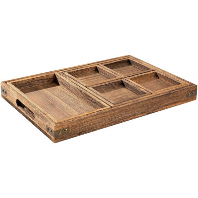 Rustic Wooden Serving Tray With Handles, Rectangular Decorative Tray For Breakfast, Coffee Table And Home Decor
