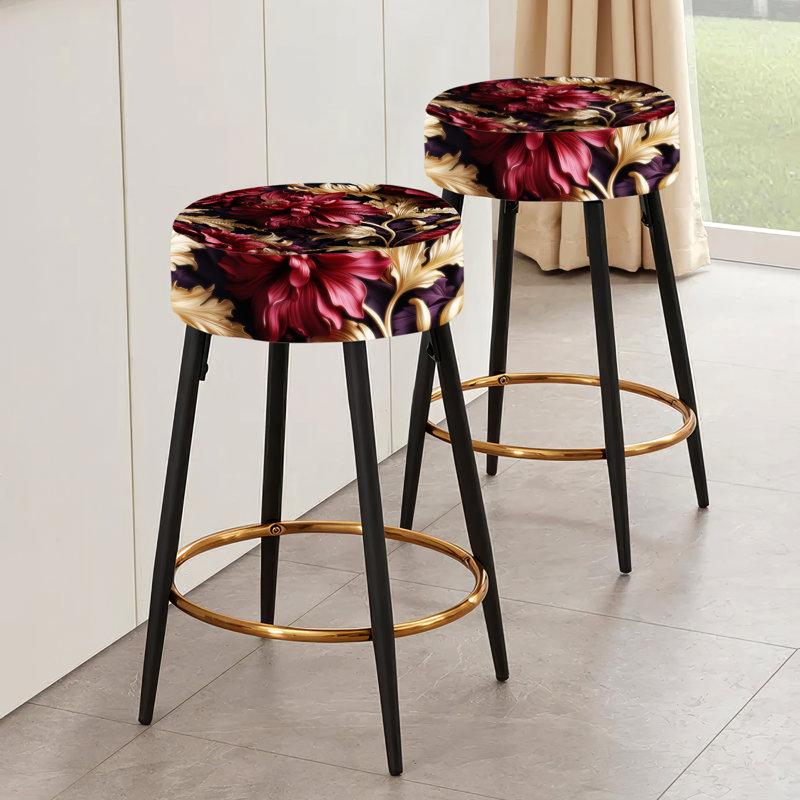 Damask Purple Baroque Floral Dreams - Ensemble de 2 tabourets de bar damassés