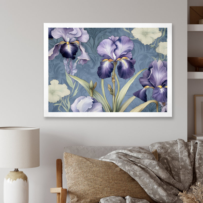 Impression sur toile mauve, vert et iris, Cadre photo blanc, H 24 po x l 32 po x P 1 po