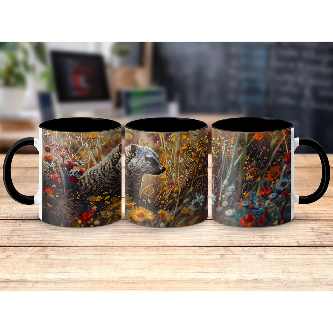 Realistic Animal Design 11oz Accent Mugs – White Ceramic Coffee Cup with a Black Handle and Interior
