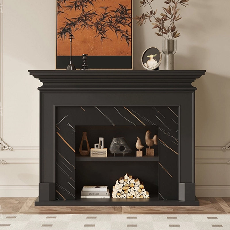 Solid Wood Electric Fireplace, Black