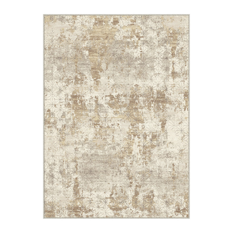 8' X 10' Gold Brown And Ivory Abstract Washable Area Rug