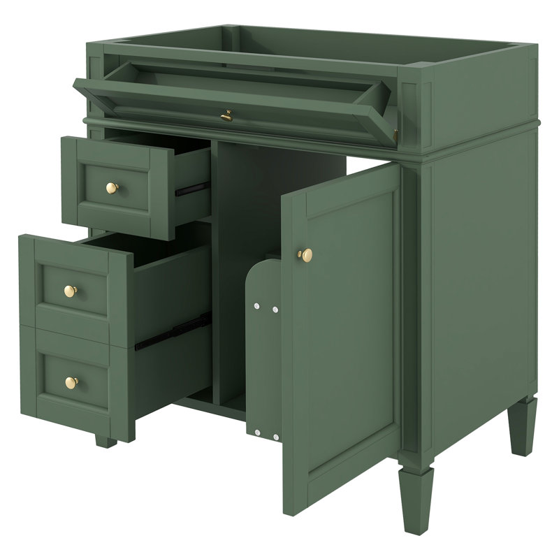 30 Inch Bathroom Vanity without Sink, Modern Storage Cabinet with 2 Drawers and Tip-Out Drawer, Green, Green