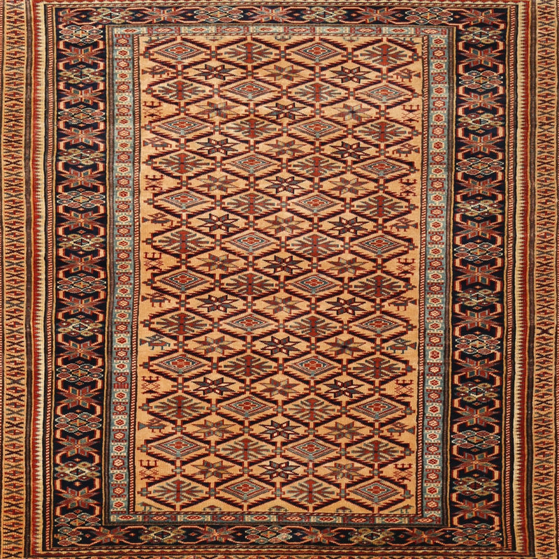 Tapis traditionnel orange / rouge, Carré 6 pi