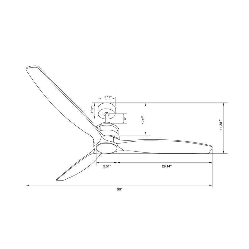 60in 3-Blades Indoor Ceiling Fan with Remote Control, Black