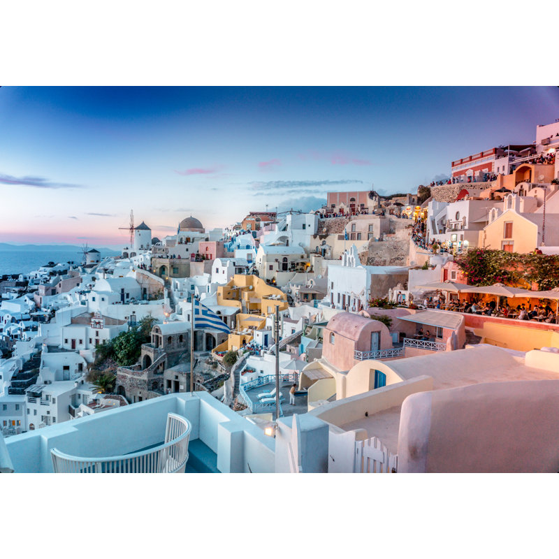 Ville côtière, côte méditerranéenne, crépuscule, OIA, Grèce, H 24 po x l 16 po x P 1,5 po