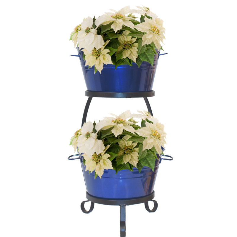 Verdi Metal Pot Planter, Glazed Blue