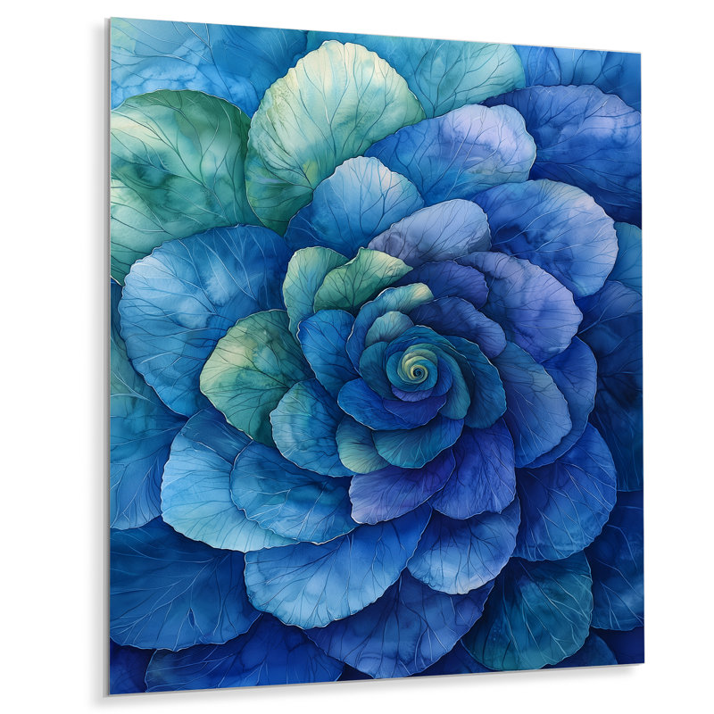 «Blue Hortensia Vortex V», impression murale en métal traditionnelle, H 32 po x l 24 po