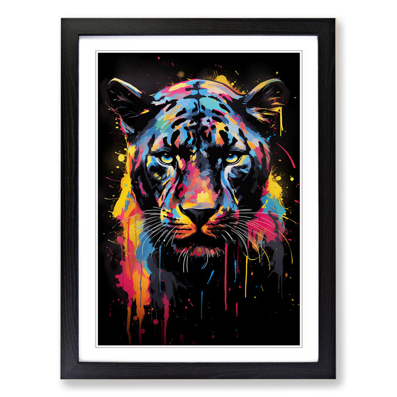 Panther Abstract - Single Picture Frame Print on Wood, 34cm H x 25cm W x 2cm D, Black Framed