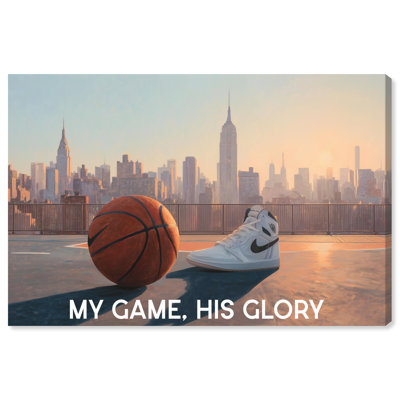  «No Fear Just Faith Sneaker and Basketball Christian», reproduction d'art sur toile tendue avec châssis, 15 x 10