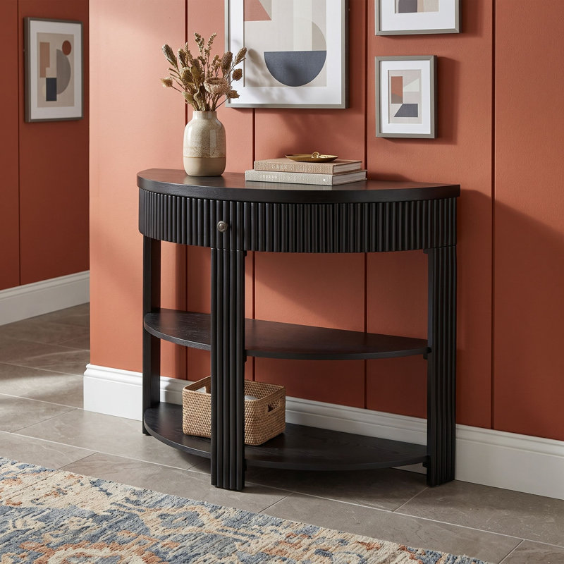 Console en bois avec tablettes et tiroir, Noir