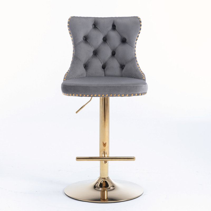 Kennasyn Swivel Upholstered Adjustable Height Counter Stool, Gold/Gray