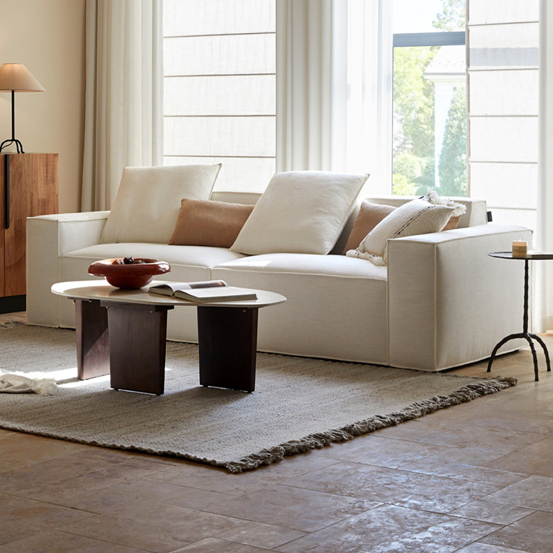 Canapé modulaire en coton et lin blanc crème, H 28,35 po x l 94,49 po x P 39,37 po, 3