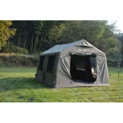 9.8X13ft inflatable camping tent with canopy & hand pump, easy setup waterproof & windproof air glamping tent.