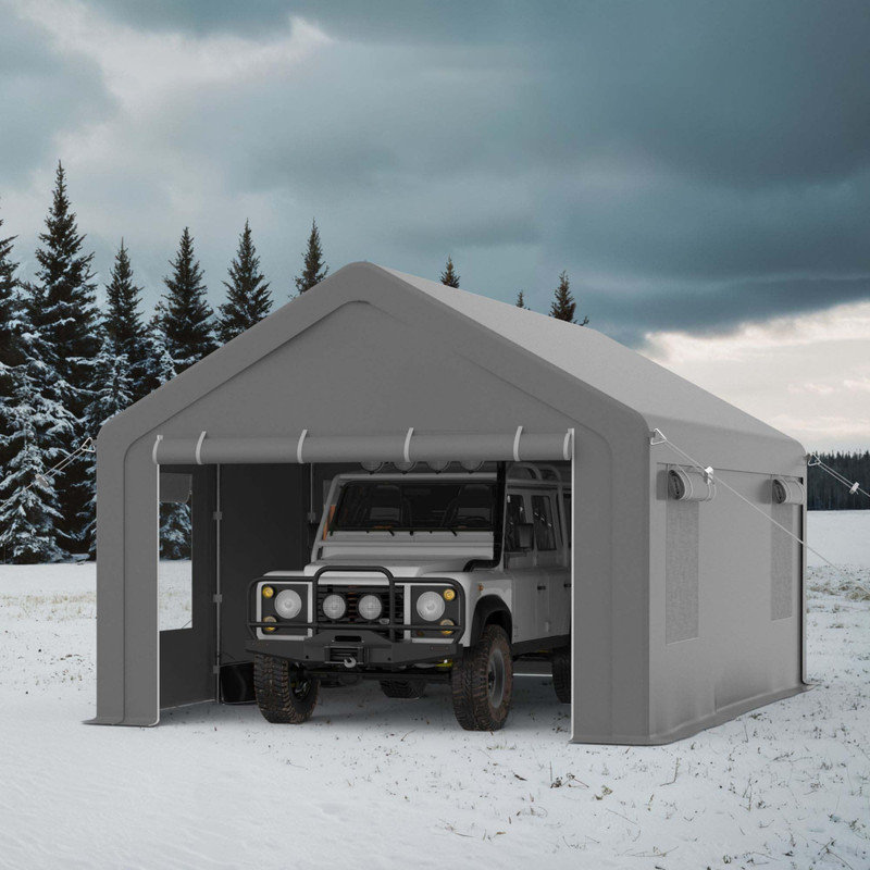 Abri de voiture/garage portable robuste de 3 x 6 m (10 x 20 pi) avec structure en acier galvanisé, auvent imperméable en polyéthylène, 2 portes et 4 fenêtres.