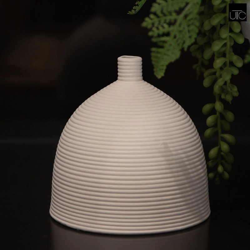 Ledbetter Ceramic Table Vase, 4.75" H x 4.75" W x 4.75" D, White