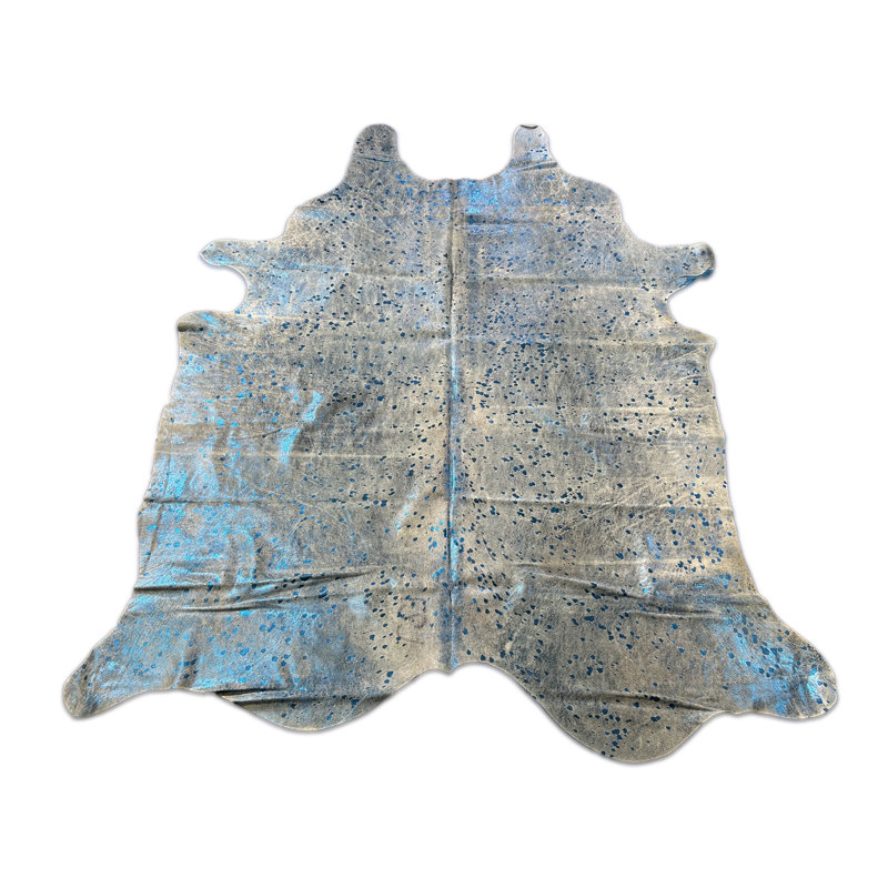 Handmade Blue Metallic Acid Washed Cowhide Rug