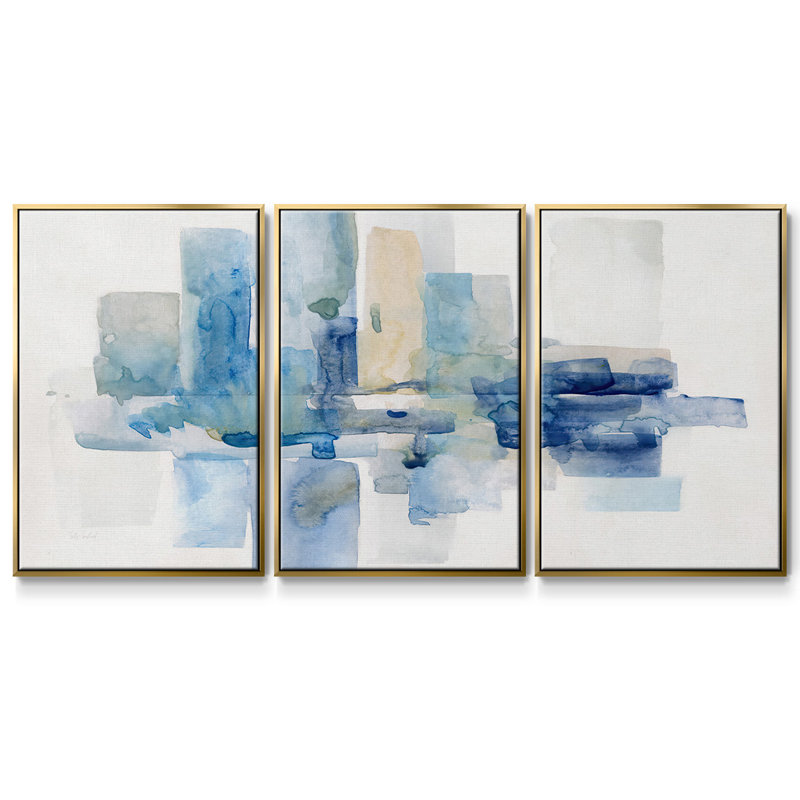 Soft Skyline I - Toile encadrée multi-pièces, Or, H 24 po x l 48 po x P 2 po