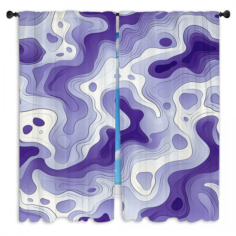 Rideaux de fenêtre topographiques abstraits drapeaux foncé - 2 panneaux, L 40 po x L 61 po