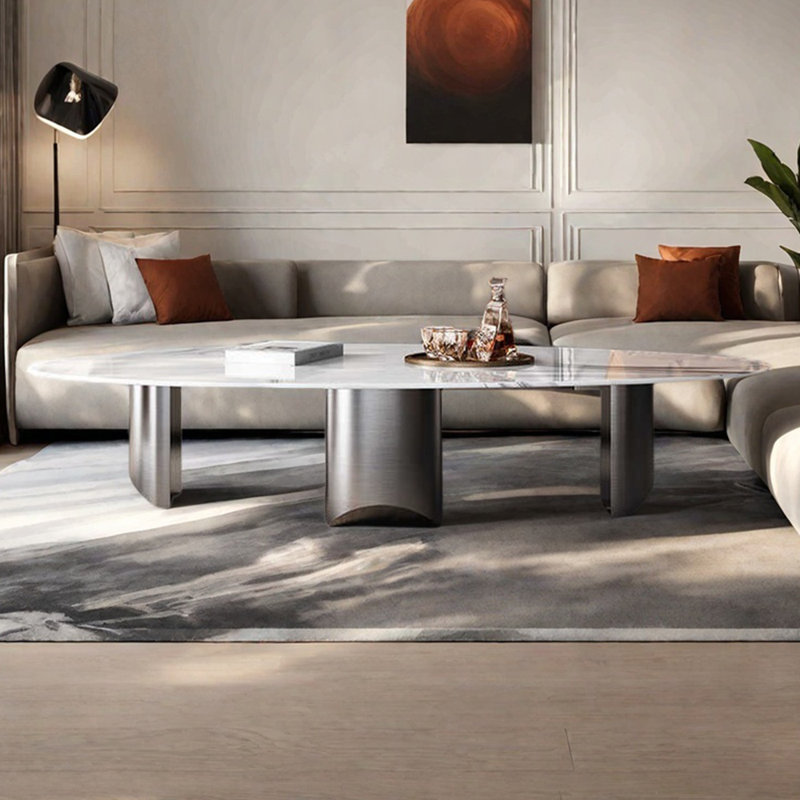 Microcrystalline stone light luxury coffee table, 15.74" H x 59.05" L x 31.49" W 
