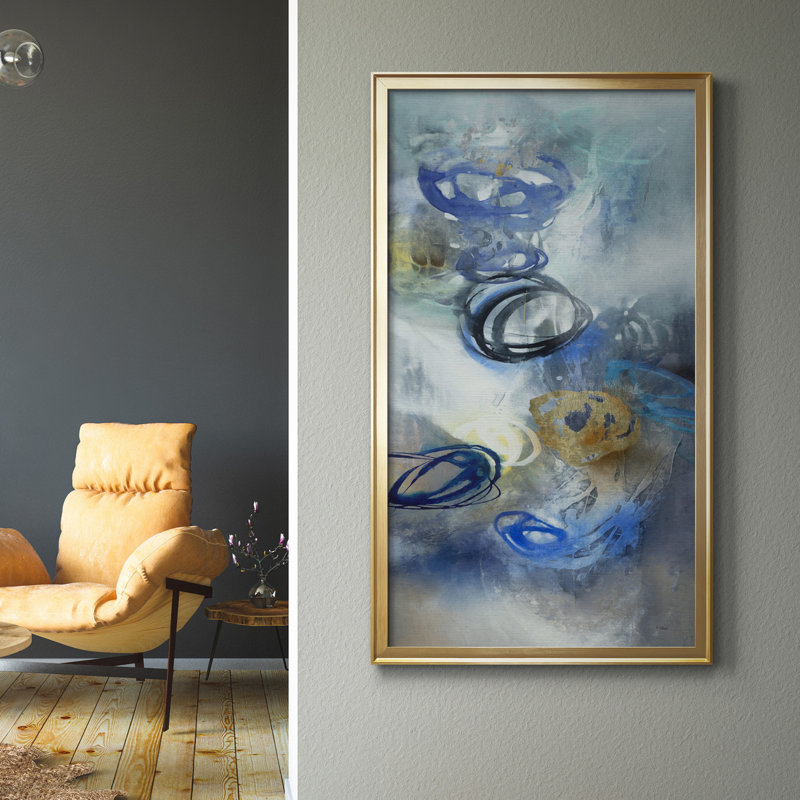 «Water Roses II», reproduction d'art, H 22,5 po x l 42,5 po x P 1,5 po, Toile encadrée dorée, Pas de tapis