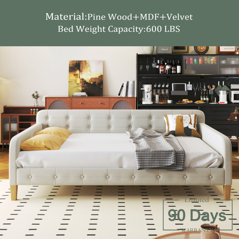 Upholstered Daybed with 4 Support Legs, Twin, Beige