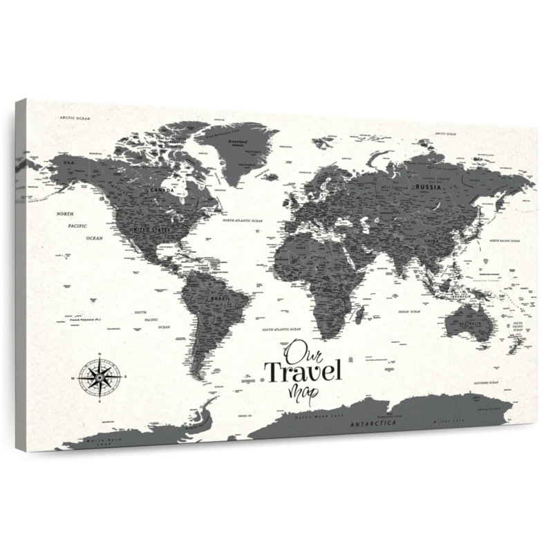 Our Travel I Push Pin World Alvertia, H 16 po x l 24 po
