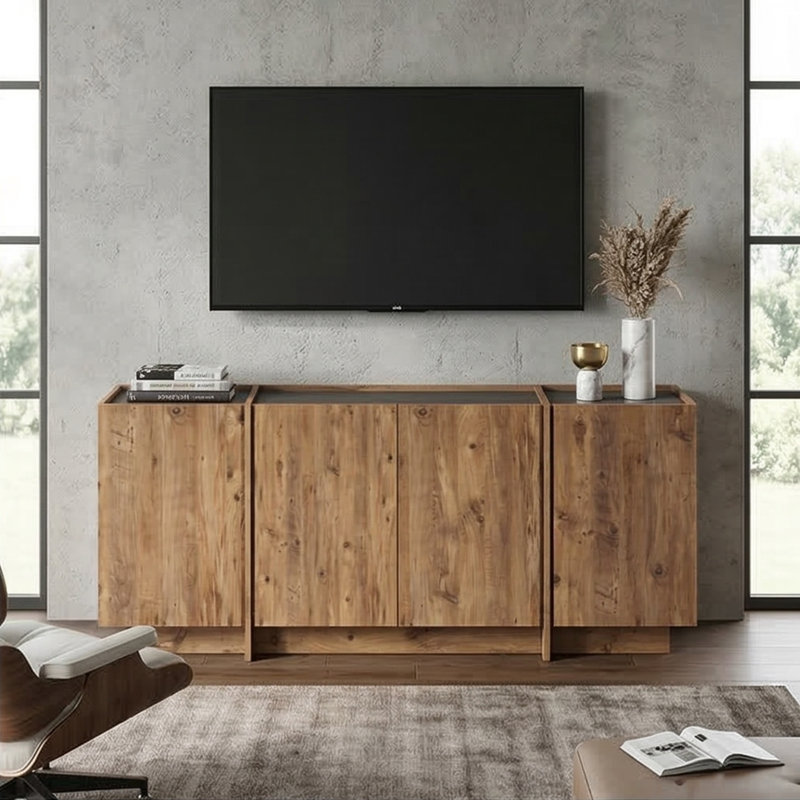Buffet de 71 po de largeur et console polyvalente Renwick, Pin, Anthracite