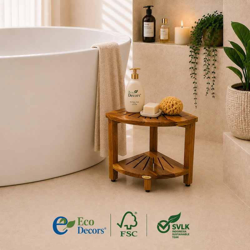 Banc de douche en coin en teck de 18 po avec siège EcoDecors