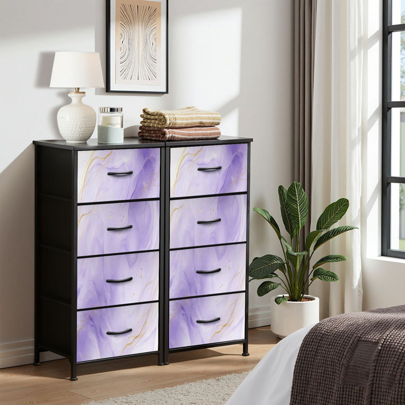 Commode pour commode de chambre à coucher pour garde-robe de lavande mauve à aquarelle liquide lignes dorées Commodes et commodes en marbre violet pastel