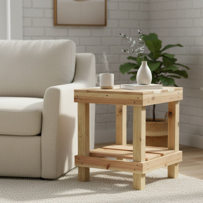 Table de bout en bois massif avec rangement Juliana, Naturel, H 23 po x l 19 po x P 19,5 po