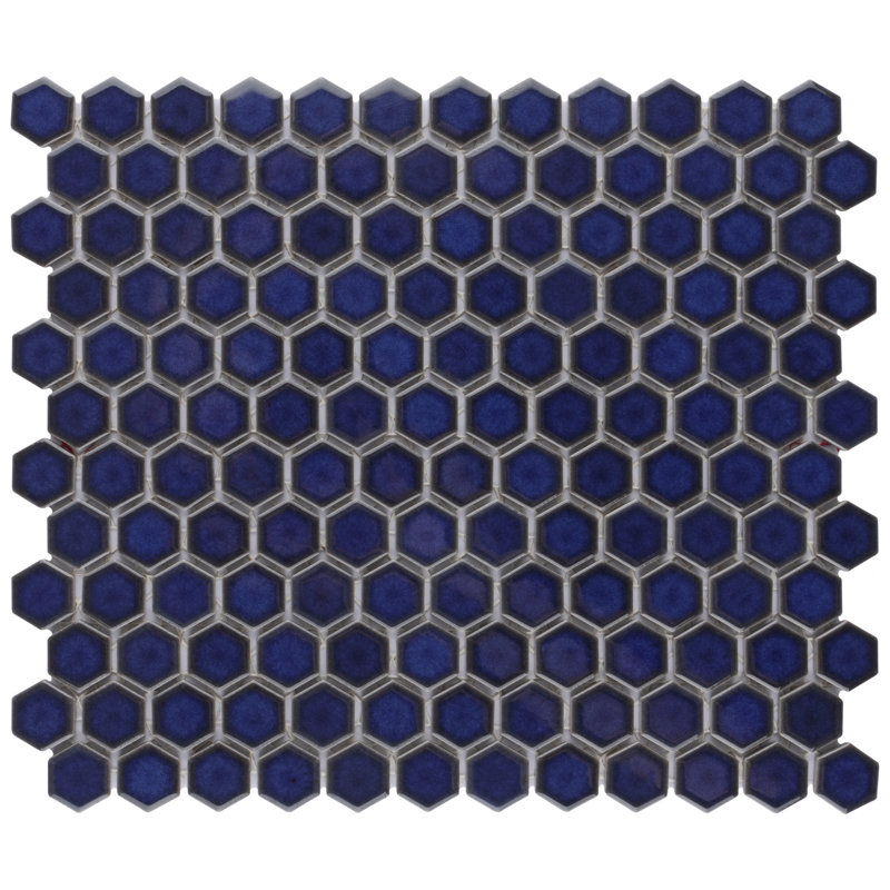 Tribeca 1" Hex Glossy 10-1/4 " x 11-7/8 " Porcelain Mosaic Floor and Wall Tile, Cobalt