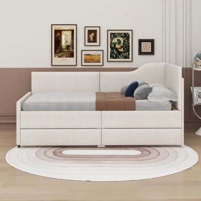 Anarkali Twin Size L-Shaped Corduroy Daybed with 2 Storage Drawers by Hokku Designs