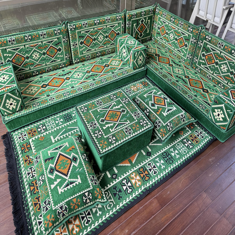 Ensemble de canapé avec repose-pieds Traditional Kilim, Vert